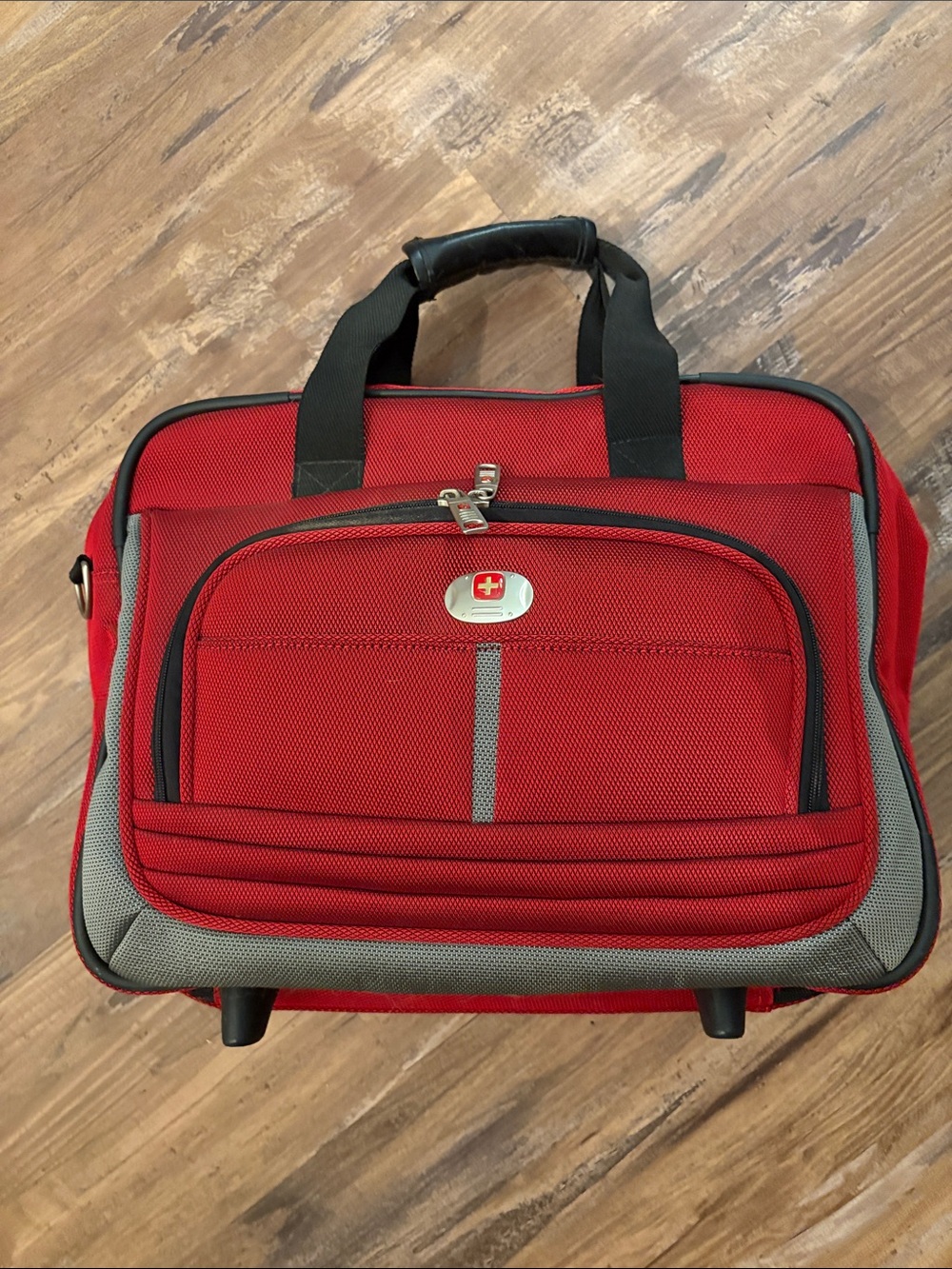 SwissGear Red and Gray Rolling Travel Bag with Front Compartment